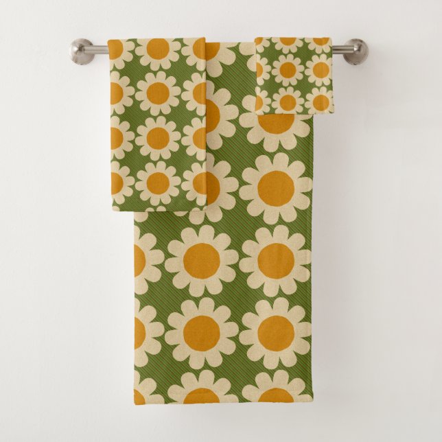 Conjunto De Toalhas Groovy Daisy verde e amarelo (Insitu)