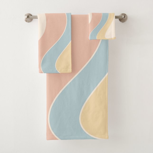 Conjunto De Toalhas Groovy pastel retro style waves design (Insitu)
