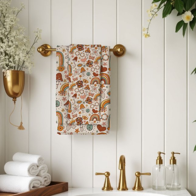 Conjunto De Toalhas Groovy Pastel Towel 60s Terracotta Bloom Accent (Groovy Pastel Towel 60s Terracotta Bloom Accent)