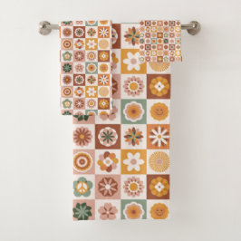Conjunto De Toalhas Groovy Retro Floral Check