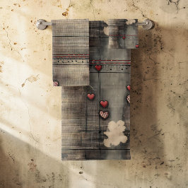 Conjunto De Toalhas Grunge Black and Cream with Red Hearts