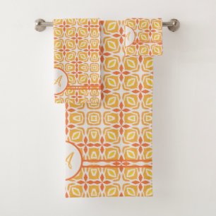 Conjunto De Toalhas Grunge Monograma Padrão Elegante Amarelo e Laran