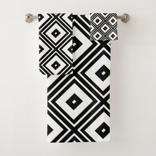 Conjunto De Toalhas Grupo retro preto e branco de SquaresTowel