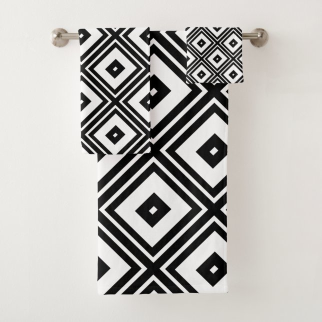 Conjunto De Toalhas Grupo retro preto e branco de SquaresTowel (Insitu)