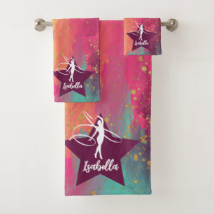 Conjunto De Toalhas Gymnastics Monograma Nome Dourado Glitter