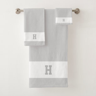 Conjunto De Toalhas H Monograma em Cinza Claro e Branco
