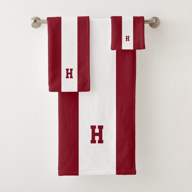 Conjunto De Toalhas H Monograma em Listras Vermelhas e Brancas (Insitu)