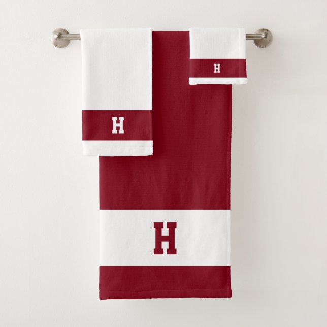 Conjunto De Toalhas H Monograma em Vermelho Escarlate e Branco (Insitu)