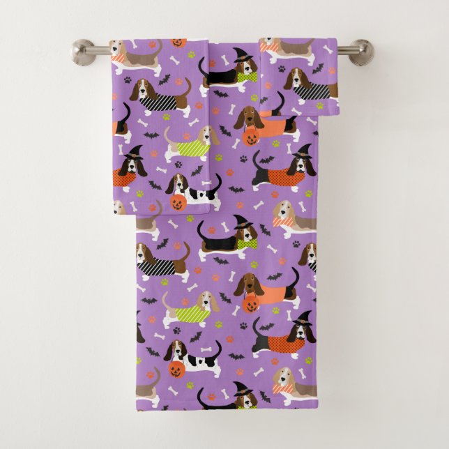 Conjunto De Toalhas Halloween Basset Hound Bath Towel Set (Insitu)