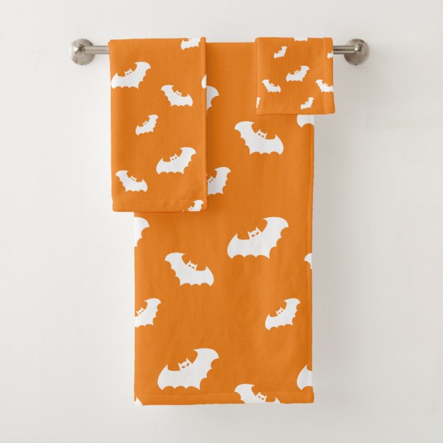 Conjunto De Toalhas Halloween Bats Orange Pattern Spooky Assusty (Insitu)