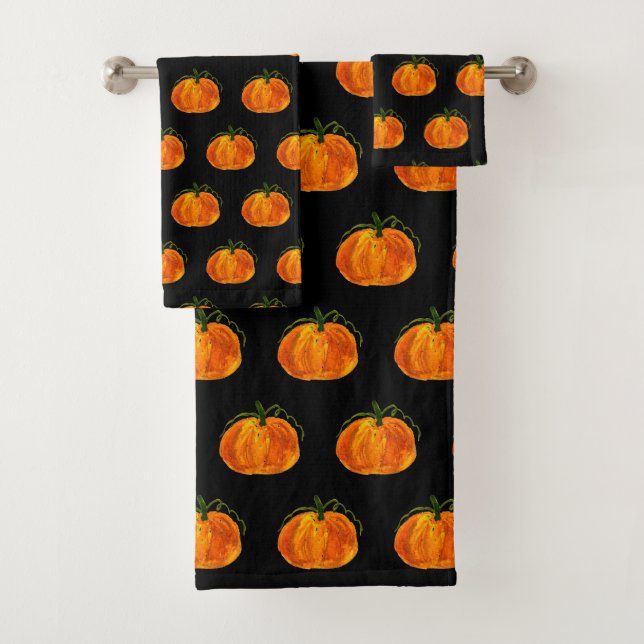 Conjunto De Toalhas Halloween Black Pumpkins Pattern Spooky Assusty (Insitu)
