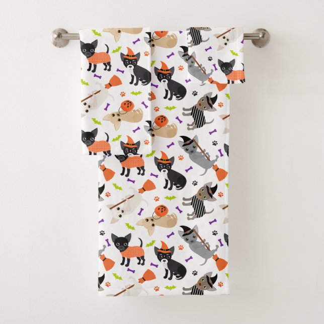 Conjunto De Toalhas Halloween Chihuahua Bath Towel Set (Insitu)