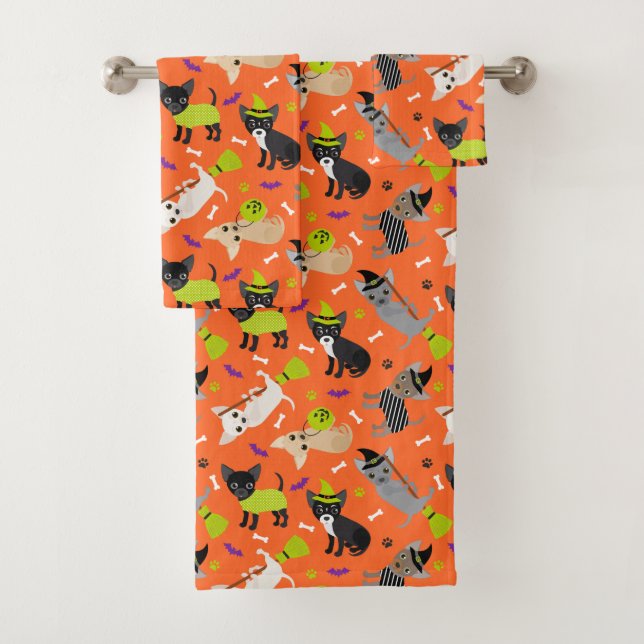 Conjunto De Toalhas Halloween Chihuahua Bath Towel Set (Insitu)