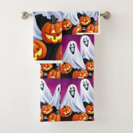 Conjunto De Toalhas Halloween Fantasmas e Pumpkins
