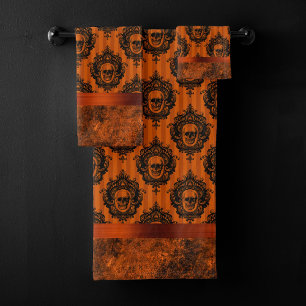 Conjunto De Toalhas Halloween Gótica Chic Peles laranja e pretas
