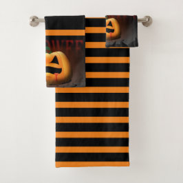Conjunto De Toalhas Halloween Jack O' Lanterna Laranja e Preto