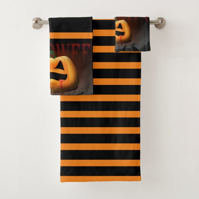 Conjunto De Toalhas Halloween Jack O' Lanterna Laranja e Preto (Insitu)