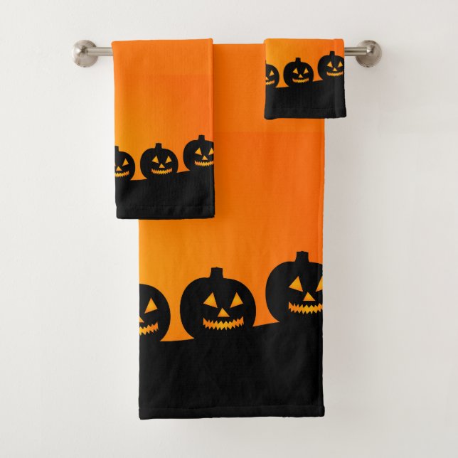 Conjunto De Toalhas Halloween Jack-O-Lanternas (Insitu)