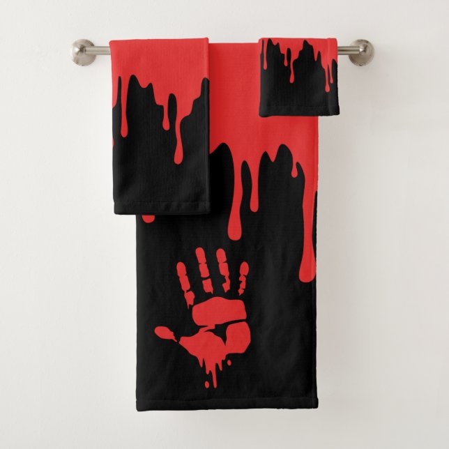 Conjunto De Toalhas Halloween Sangue Derrubando Vermelho Negro Assusta (Insitu)