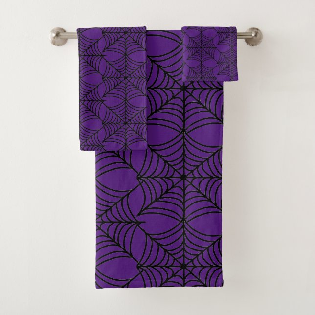 Conjunto De Toalhas Halloween Spider Webs em roxo (Insitu)