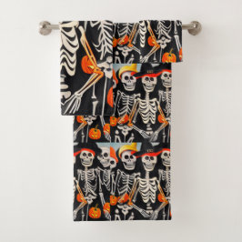 Conjunto De Toalhas Happy Halloween Skeletons
