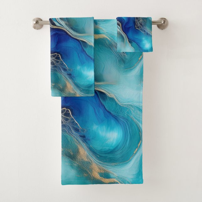 Conjunto De Toalhas Harmonia Oceânica: Pinceladas de Cobalto e Turques (Insitu)