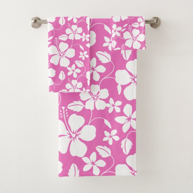 CONJUNTO DE TOALHAS HAWAIIAN HULA (HIBISCUS) PINK BATH TOWEL SET (Insitu)