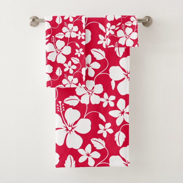 CONJUNTO DE TOALHAS HAWAIIAN HULA (HIBISCUS) RED BATH TOWEL SET (Insitu)