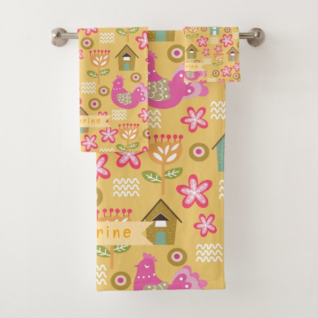 Conjunto De Toalhas Hen House Country Mostarda Escandinava (Insitu)