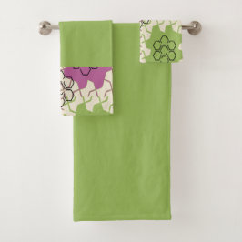 Conjunto De Toalhas Hexagonal Verde e Rosa