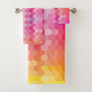Conjunto De Toalhas Hexágono Geométrico forma amarelo-rosa