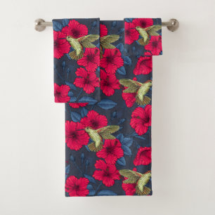 Conjunto De Toalhas Hibisco Botânico Vintage e Beija-flor