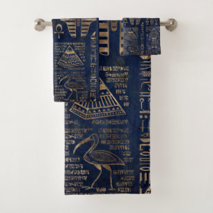 Conjunto De Toalhas Hieroglyphs e deidade-ouro egípcios no mármore