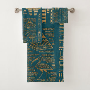 Conjunto De Toalhas Hieroglyphs e deidades egípcios - ouro na cerceta