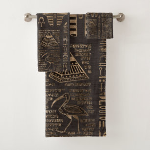 Conjunto De Toalhas Hieroglyphs e deidades egípcios - ouro na madeira