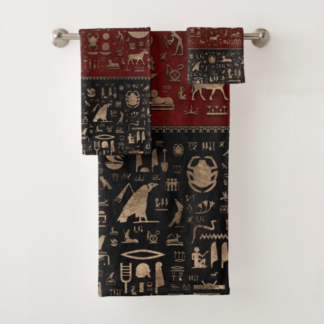 Conjunto De Toalhas Hieroglyphs egípcios antigos - couro vermelho (Insitu)