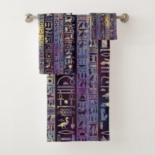 Conjunto De Toalhas Hieroglyphs egípcios na violeta roxa