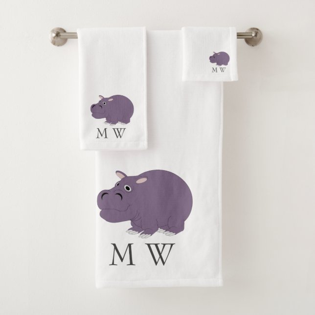 Conjunto De Toalhas Hippopotamus Design Monogrammed (Insitu)
