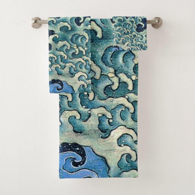 Conjunto De Toalhas Hokusai Feminine Wave Vintage Ocean (Insitu)