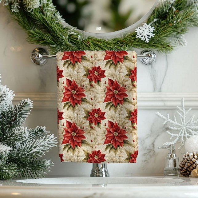 Conjunto De Toalhas Holiday Floral Tablecloth Classic Red Poinsettias (Holiday Floral Tablecloth Classic Red Poinsettias)