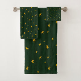 Conjunto De Toalhas Holiday Green Yellow Stripe Star Christmas 