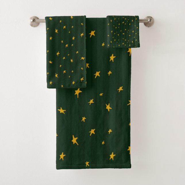 Conjunto De Toalhas Holiday Green Yellow Stripe Star Christmas  (Insitu)