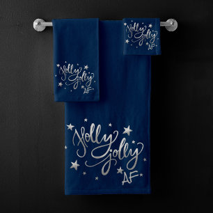 Conjunto De Toalhas Holly Jolly AF Manuscrito De Folha De Silver Fau
