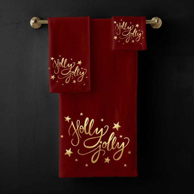 Conjunto De Toalhas Holly Jolly | Elegante Dourado Faux Foil Script (Criador carregado)