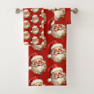 Conjunto De Toalhas Holly Jolly Santa Claus - Padrão de Natal Retroati