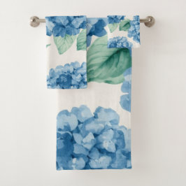 Conjunto De Toalhas Hortênsia Azuis Floral Aquarela Botânica Florações