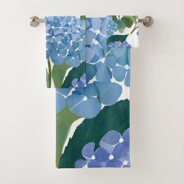 Conjunto De Toalhas Hortênsia Azul Floral Costeira Aquarela (Insitu)