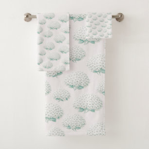 Conjunto De Toalhas Hortênsia Branca Elegante Azul-petróleo