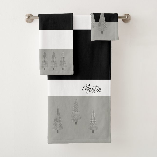 Conjunto De Toalhas Houndstooth - Árvore de Natal Padrão Monograma (Insitu)