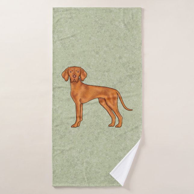 Conjunto De Toalhas Húngaro Vizsla Cute Cartoon Pointer Dog Green (Toalha de Banho)